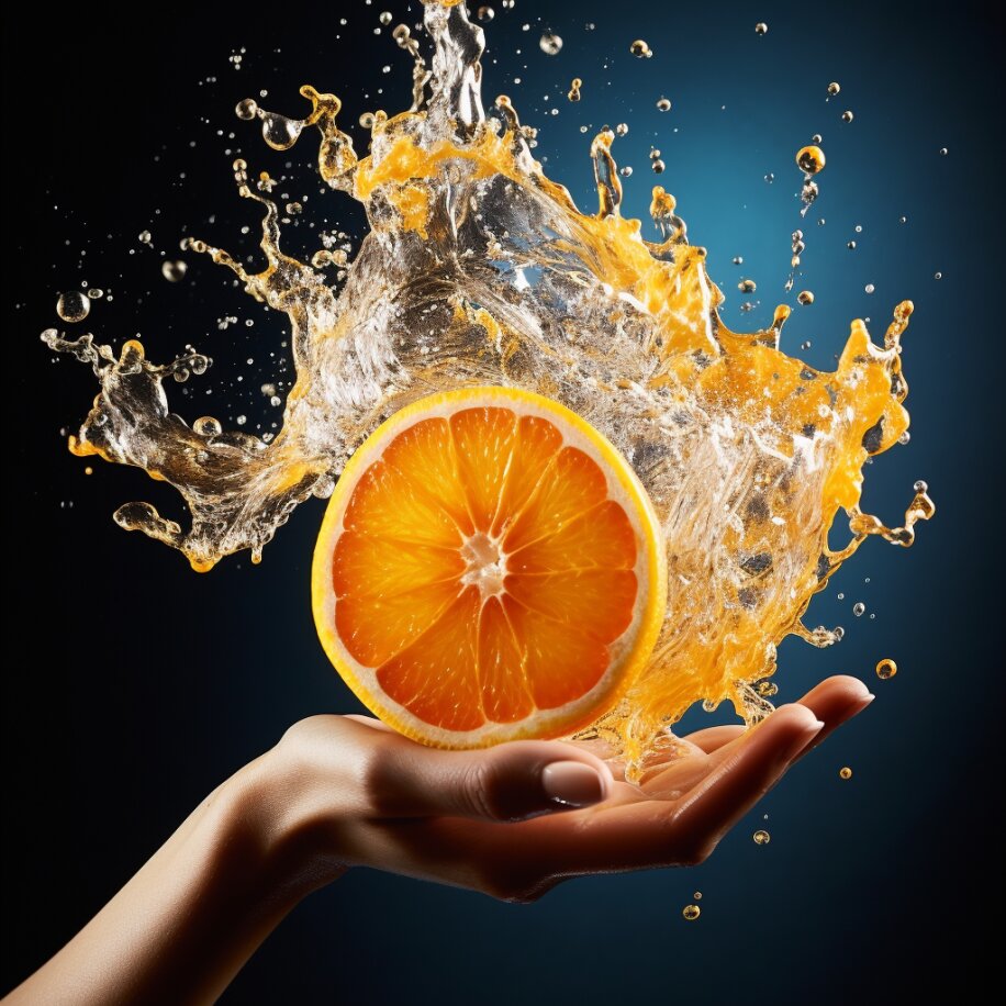 Orange im Wasserspritzer – Sinnbild für den Orgasmus